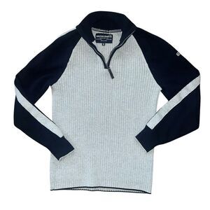 NAUTICA JEANS CO Men’s Navy Blue & Grey Knitted 1/4 Zip Sweater Size M
